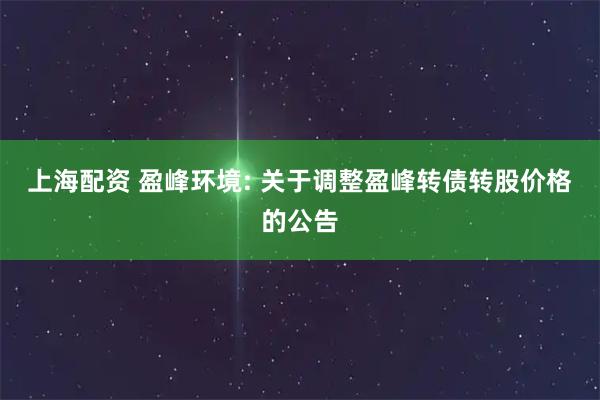 上海配资 盈峰环境: 关于调整盈峰转债转股价格的公告